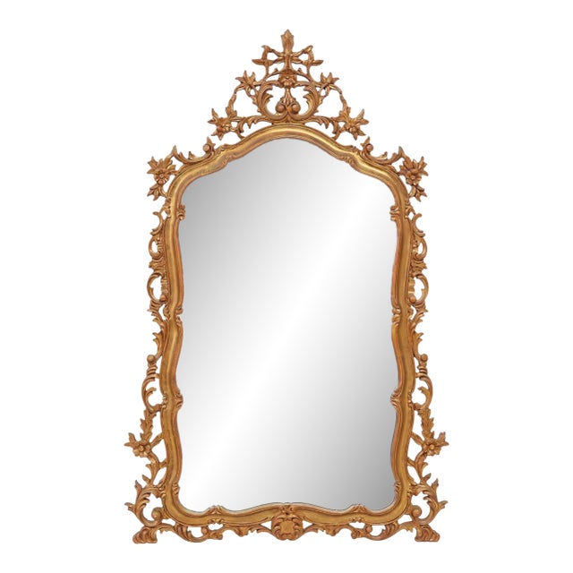French Louis XV Style Giltwood Wall Mirror, 56”h For Sale