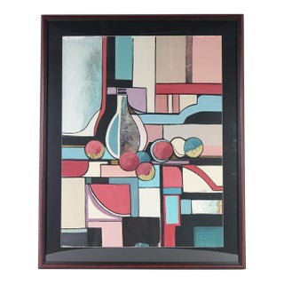 Late 20th Century Abstract Still Life Original Mixed Media on Paper Signed For Sale