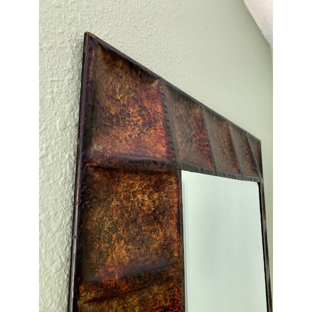 Hammered & Patinated Metal Beveled Vintage Mirror For Sale In Tampa - Image 6 of 8
