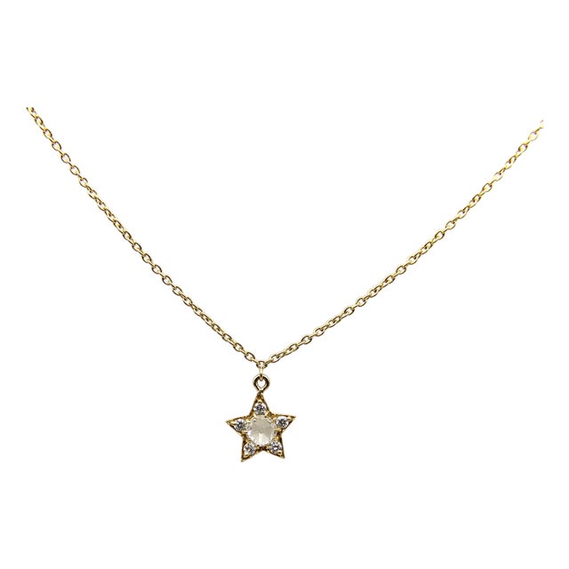 1990s Contemporary 18k Gold Rose Cut Diamond Star Pendant Necklace For Sale