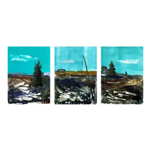 1995 "East End Triptych" Set of 3 Expressionist Coastal Landscape Monoprints by Robert Valdes