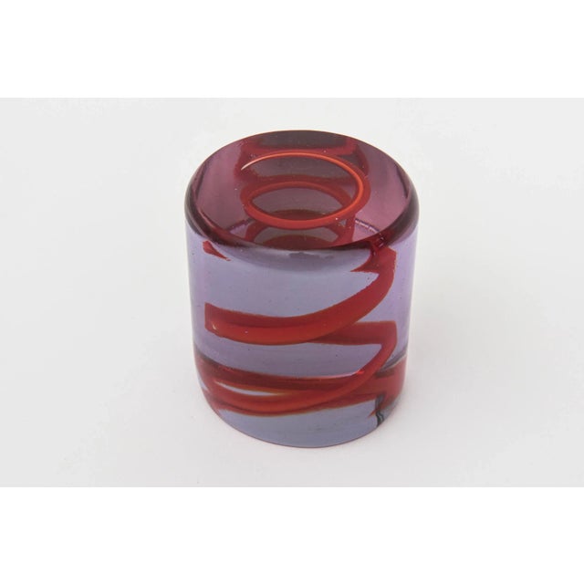 Glass Vintage Glass Spiral Zigzag Paperweight Red, Purple 80's For Sale - Image 7 of 10
