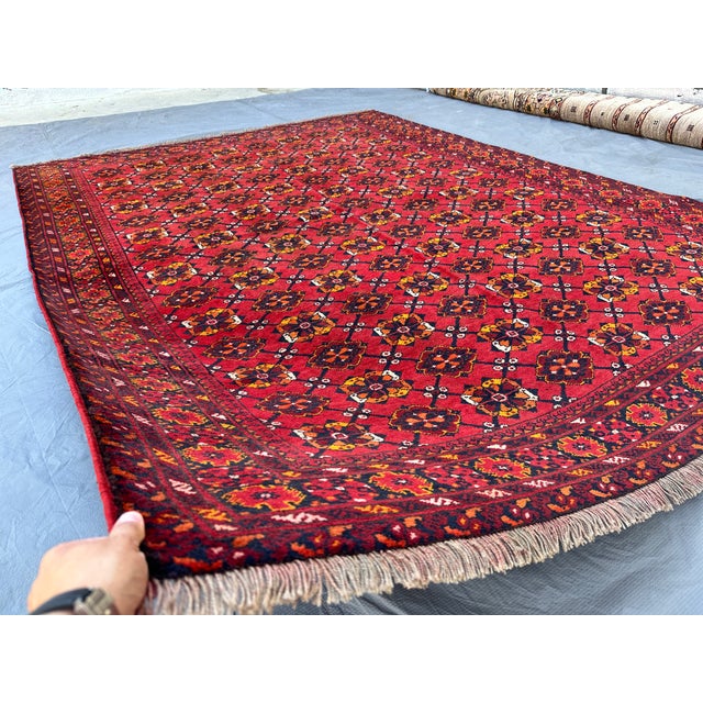 Islamic Red Afghan Andkhoy Hand-Knotted Wool Rug - 6'7" X 9'1" For Sale - Image 3 of 12