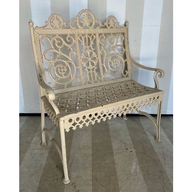 Antique White Late 19th Century Philadelphia Cast Iron Bench Signed William Adams For Sale - Image 8 of 11