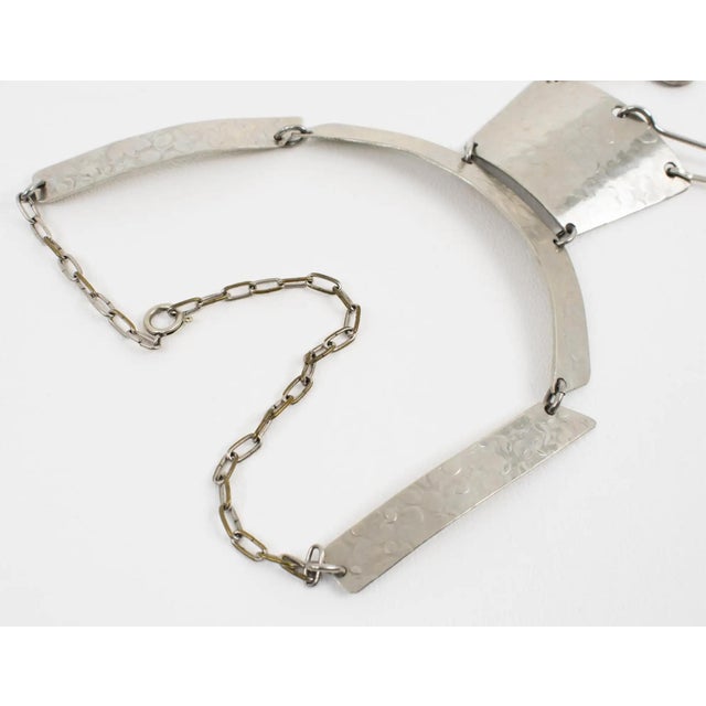 Silver Modernist Space Age Stainless Steel and Red Glass Cabochon Choker Necklace For Sale - Image 8 of 8
