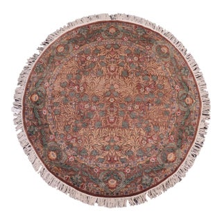 Boho Chic Floral 1990's Pak-Persian Brown/Green Wool Round Rug - 8'0'' X 8'1'' For Sale