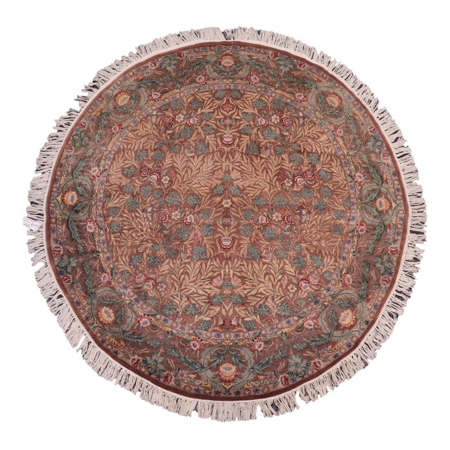 Boho Chic Floral 1990's Pak-Persian Brown/Green Wool Round Rug - 8'0'' X 8'1'' For Sale