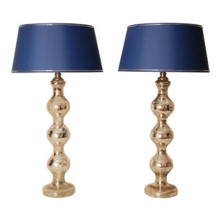Vintage Glass Table Lamps French Country Lamps Faux Mercury Silver Glass Modern - A Pair For Sale