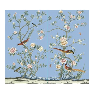 24"*48"/ Panel, a Set of 2 Panels French Blue Chinoiserie Paintings, Unframed Picture, Tea Paper For Sale