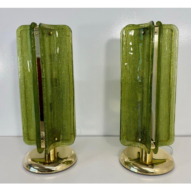 Murano Glass Table Lamps in Ribbed Green Glass and Brass, 2000s, Set of 2 For Sale - Image 15 of 18