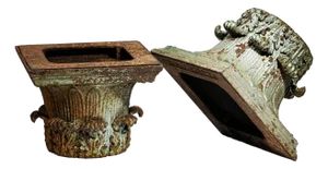 Pair Antique Cast Iron Neoclassical Corinthian Column Capitals New York City History Architectural Salvage Home Decor