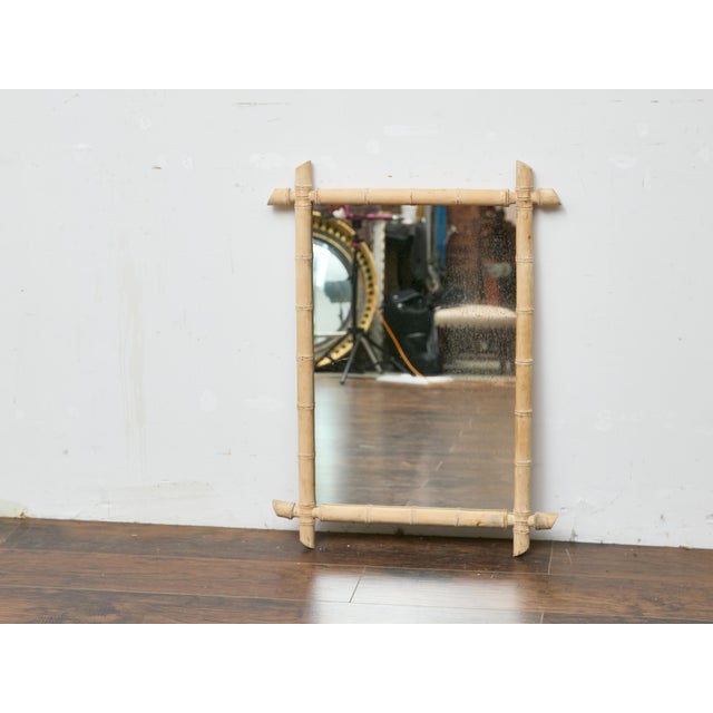 Bleached Bamboo Midcentury Mirror with Natural Finish and Coastal Style For Sale In Atlanta - Image 6 of 12