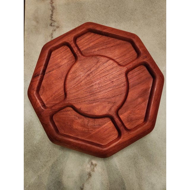 1970s Midcentury Modern Sculptural Solid Teak Platter Lazy Susan For Sale - Image 5 of 10
