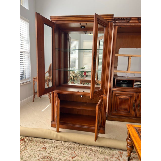 1980s Tommy Bahama Style Curio Cabinets / Wall Unit/ Entertainment Center, 3 Pieces For Sale - Image 4 of 6