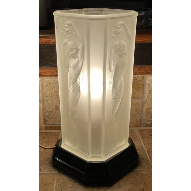 Antique Art Deco Tiffin Frost Glass Torchiere Lamp 1920 Nude Nouveau For Sale - Image 12 of 15
