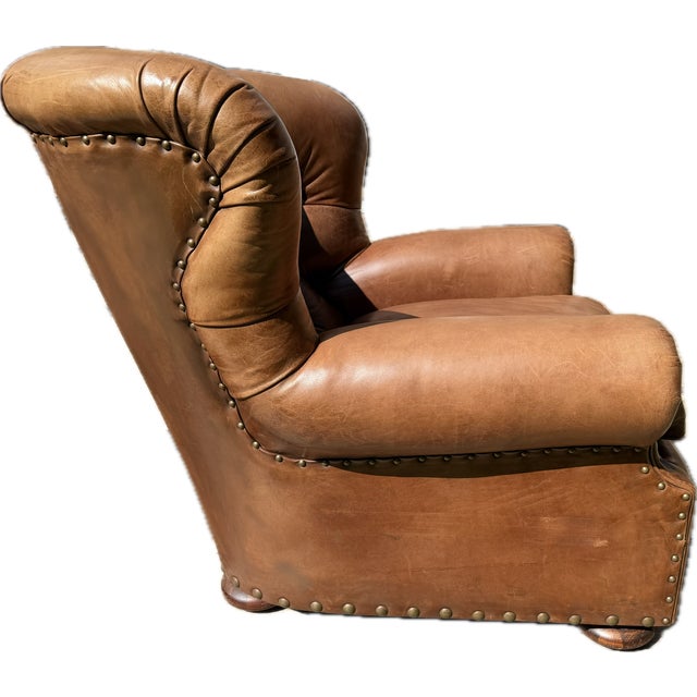 Chair and Ottoman Set in Saddle Toned Leather by Ralph Lauren For Sale - Image 9 of 17