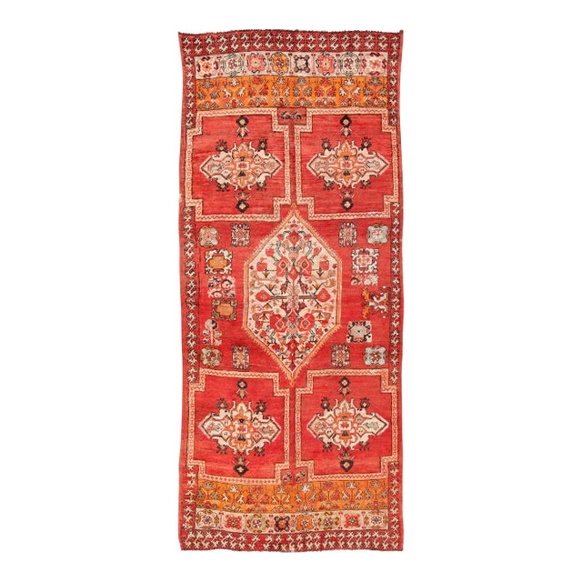 Large Vintage Moroccan Gallery Rug With Tribal Design in Red, Ivory and Orange For Sale