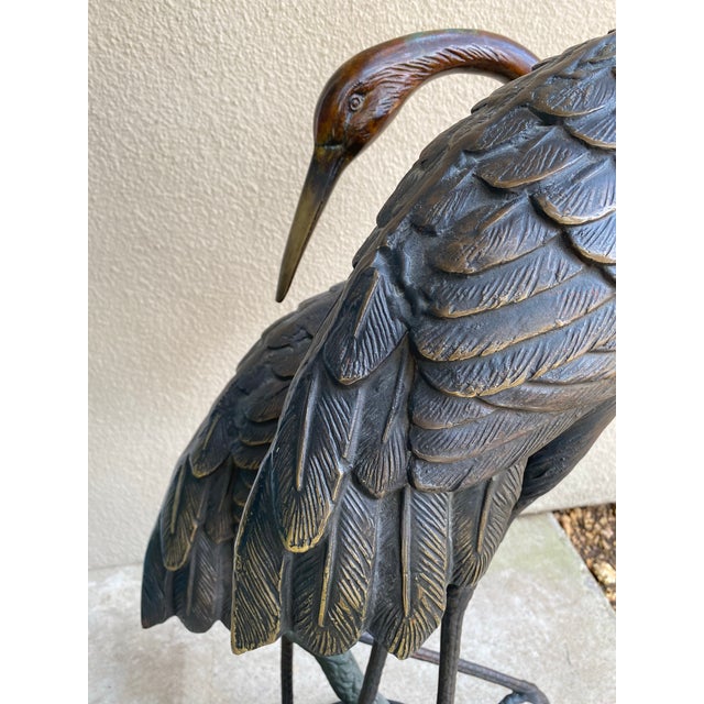 1990s Fabulous 5’ Bronze Crane Pair For Sale In Dallas - Image 6 of 7