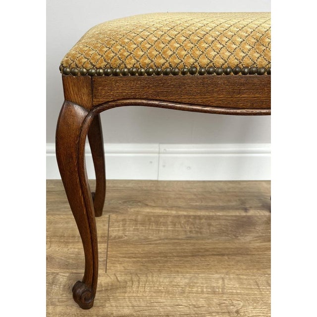 Vintage French Louis Style Upholstered Oak Stool For Sale - Image 6 of 11
