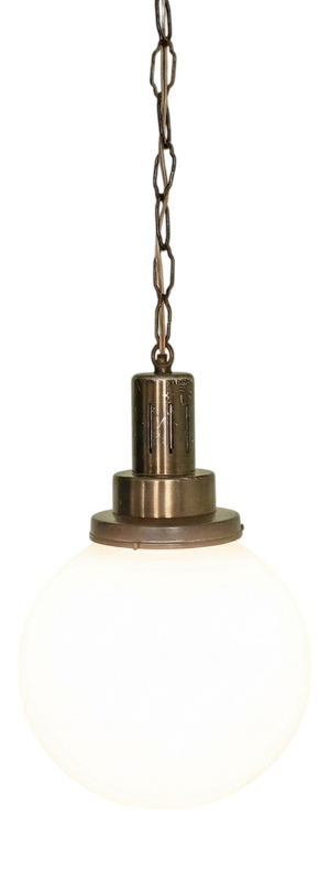 Art Deco Minimalist Opaline Glass Globe Pendant Light, 1950s