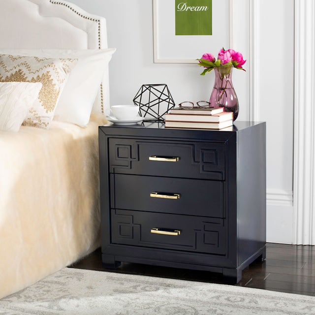 Three Drawer Greek Key Nightstand in Navy For Sale - Image 10 of 11