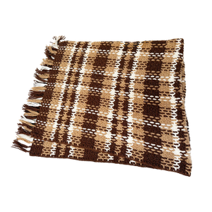Vintage 1970s Hand-Knit Afghan Throw Blanket – Earth Tone Plaid – 70” X 49”