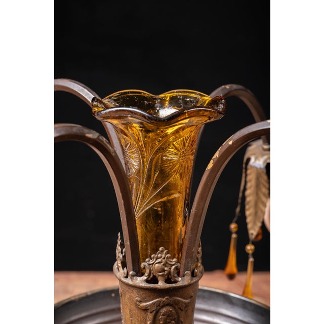 Early 20th Century Art Nouveau Brass and Amber Glass Tear Drop Epergne Lamp For Sale In Chicago - Image 6 of 18