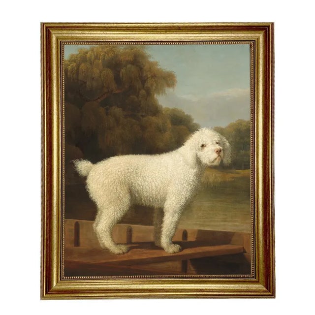 Beaux-Arts "White Poodle in a Punt" After George Stubbs, Contemporary Reproduction Print on Canvas, Small Gold Frame, 16 x 20 For Sale - Image 3 of 3