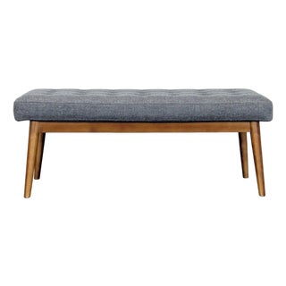 West Elm Button Tufted Mid-Century Bench For Sale