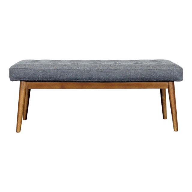 West Elm Button Tufted Mid-Century Bench For Sale