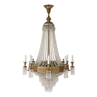 19th Century French Empire Beaded Crystal Chandelier For Sale