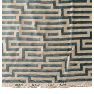 Luxe Designer Scalamandre Greek Key Maze Cut Velvet Fabric in Soft Aqua- 1 Yard For Sale