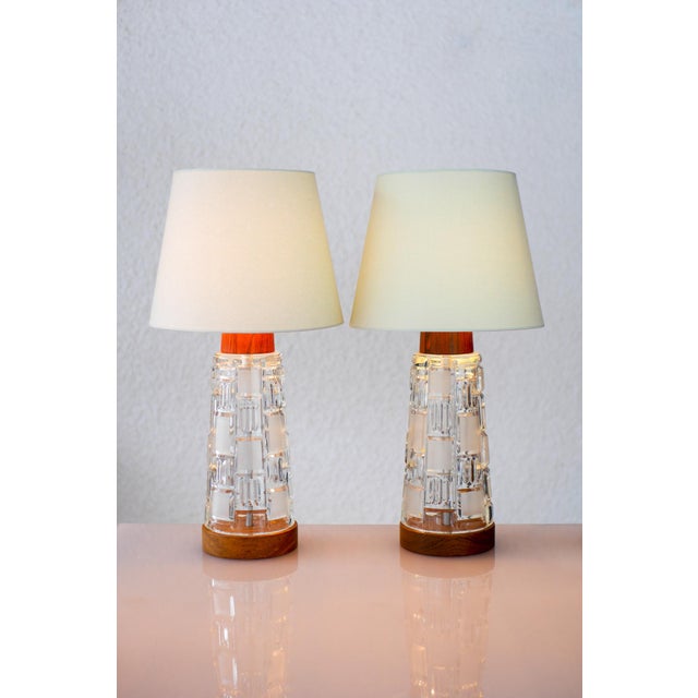 Brown Mid-Century Modern Scandinavian Teak and Glass Table Lamps, Set of 2 For Sale - Image 8 of 17