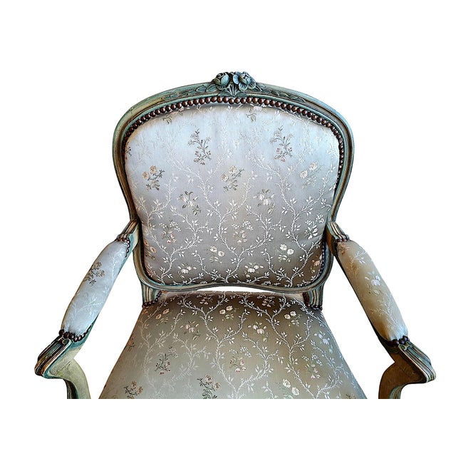 Dove Gray Pair of 19th-Century Louis XV-style Painted Armchairs For Sale - Image 8 of 18