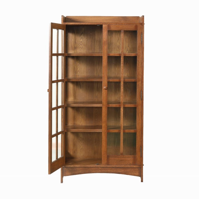 Brown Mission Oak Display China Cabinet / Bookcase - Walnut - 39"w For Sale - Image 8 of 9