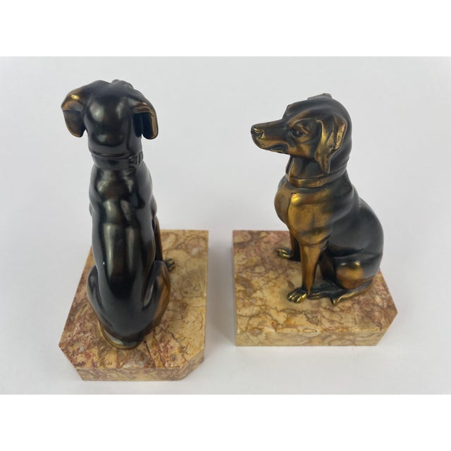 Pair of Art Deco Dog Bookends in Spelter and Marble by Jamar, France, 1930s For Sale - Image 6 of 13