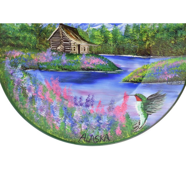 Shabby Chic Hand-Painted Alaska Scenic Landscape Metal Display Wall Plate For Sale - Image 3 of 7
