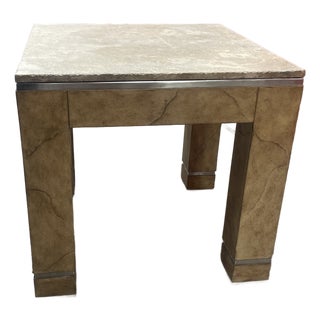 Marge Carson Faux Goatskin and Stone Side Table For Sale