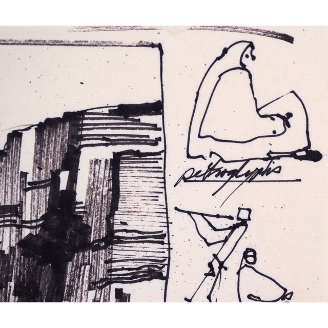 Black Desert Sunflowers & Petroglyphs - Line Drawing Landscape in Ink on Paper by Laurence Sisson For Sale - Image 8 of 9