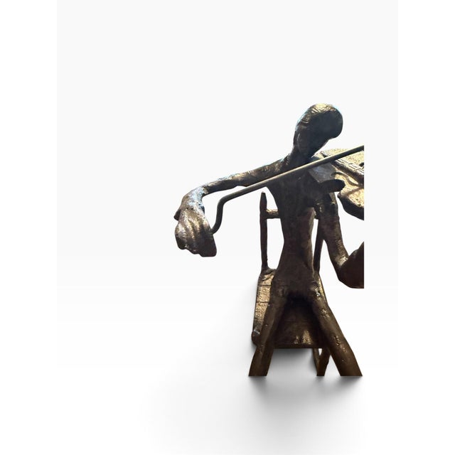 Vintage Mid-Century Metal Brass Seated Violinist Sculpture For Sale - Image 4 of 12