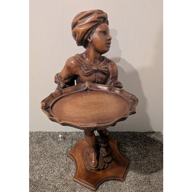Wood Vintage Italian Wood Carved Floor Statue Girl With Tray For Sale - Image 7 of 7