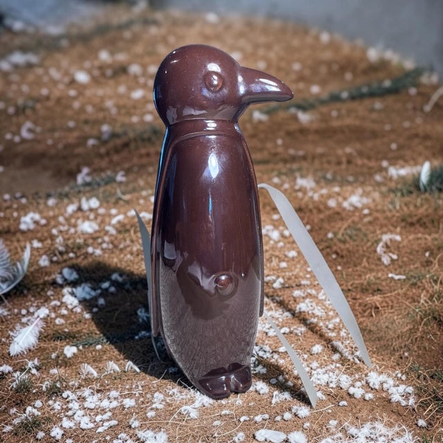 1980s Modern Brown Glazed Ceramic Penguin Sculpture, 13”h For Sale - Image 4 of 8