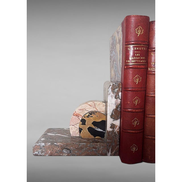 Pair of French Art Deco Bookends in Polychrome Marble For Sale - Image 16 of 18