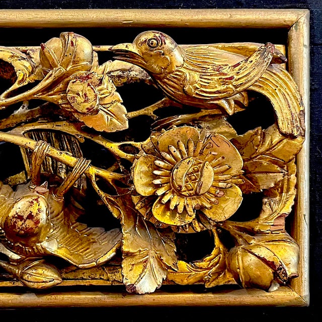 Antique Chinese Gilt Wood Carving of Birds and Flowers For Sale - Image 9 of 14