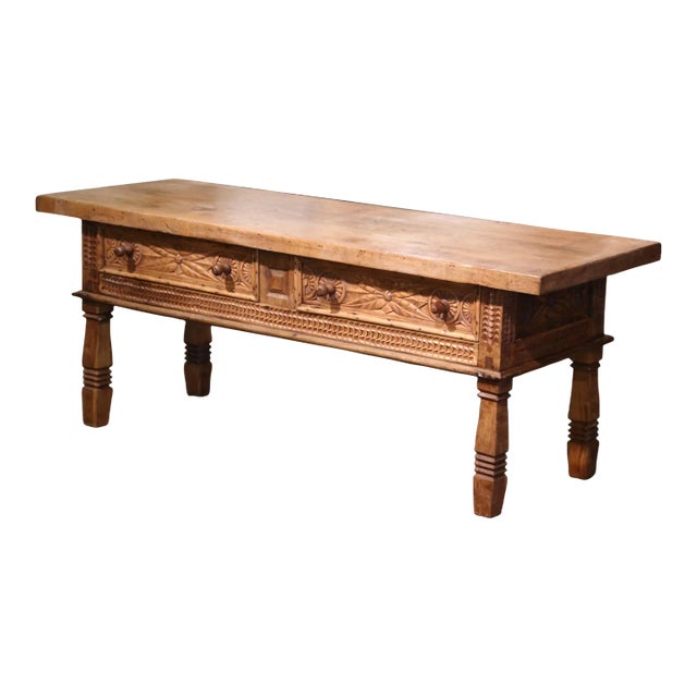 19th Century Spanish Baroque Bleached Walnut Coffee Table With Drawers For Sale