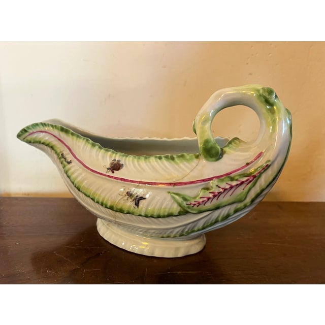 Antique 18th Century George II First Period Worcester Porcelain Lettuce Leaf Sauce Boat With Insects Circa 1750 For Sale - Image 10 of 12