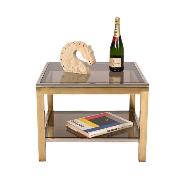 Mid-Century Italian Brass Chrome and Glass Coffee Table, 1970s For Sale - Image 9 of 18