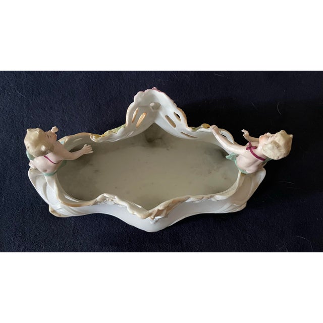 Ceramic Antique Continental Bisque Porcelain Lot — Cherub Jardinière & Centerpiece Bowl, Victorian/Art Nouveau, Set of 2 For Sale - Image 7 of 8