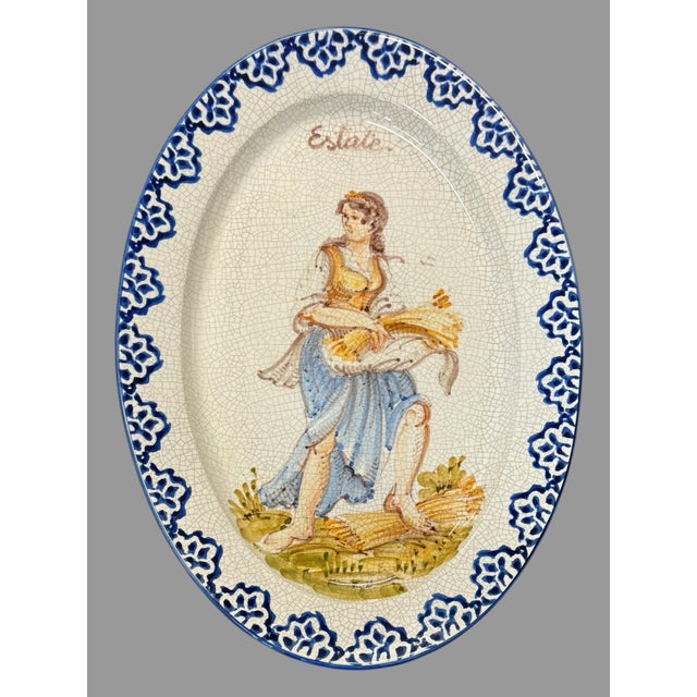 Italian Estate Antique Italian Fiancé Hand Painted Oval Tray For Sale - Image 3 of 4