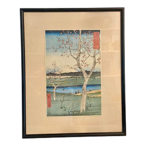 Framed 70 Year Old Reproduction Woodblock Print of "The Outskirts of Koshigaya in Musashi Province